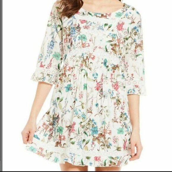Sanctuary NWOT Botanica Floral White Ellie Bohem Eyelet Mini Dress Size XL - Picture 3 of 11